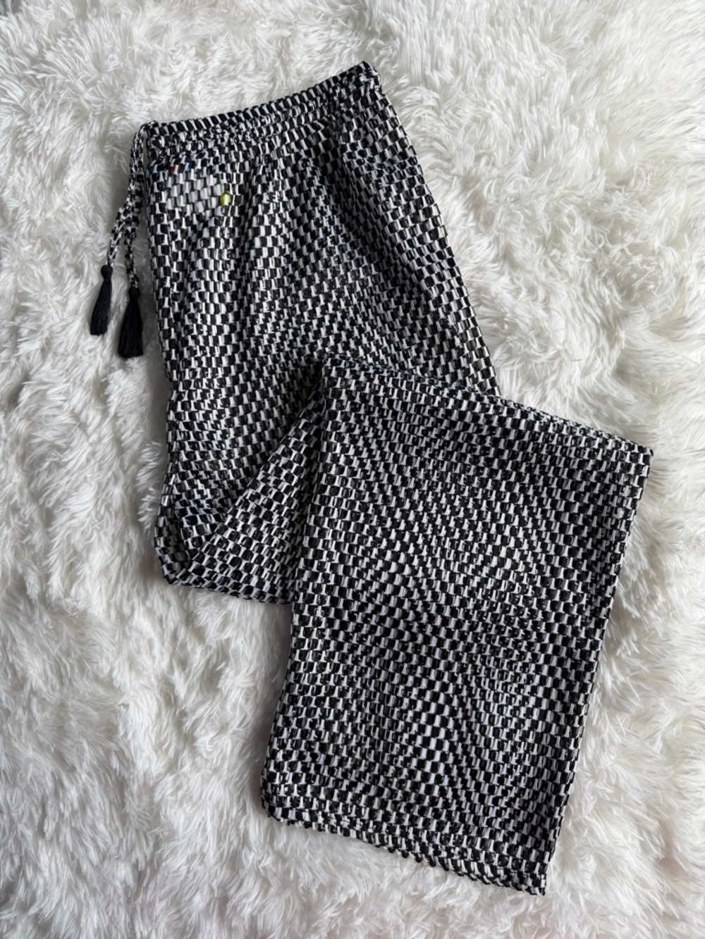 Black & White Geometric Swim Coverup Pants Holes See-through Resortwear